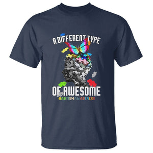 Autism Awareness T Shirt A Different Type Of Awesome Butterfly Puzzle Pieces TS02 Navy Printyourwear