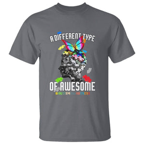 Autism Awareness T Shirt A Different Type Of Awesome Butterfly Puzzle Pieces TS02 Charcoal Printyourwear