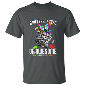 Autism Awareness T Shirt A Different Type Of Awesome Butterfly Puzzle Pieces TS02 Dark Heather Printyourwear