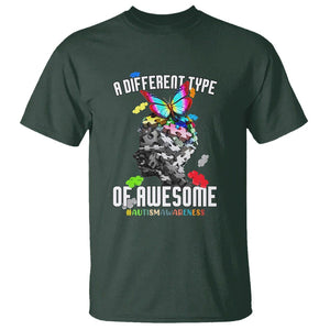 Autism Awareness T Shirt A Different Type Of Awesome Butterfly Puzzle Pieces TS02 Dark Forest Green Printyourwear