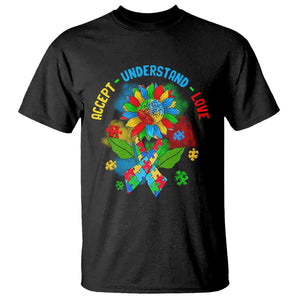 Autism Awareness T Shirt Accept Understand Love Rainbow Puzzle Sunflower TS09 Black Printyourwear