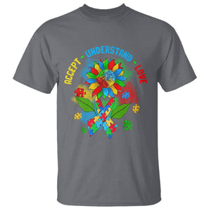 Autism Awareness T Shirt Accept Understand Love Rainbow Puzzle Sunflower TS09 Charcoal Printyourwear