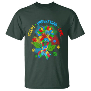 Autism Awareness T Shirt Accept Understand Love Rainbow Puzzle Sunflower TS09 Dark Forest Green Printyourwear