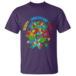 Autism Awareness T Shirt Accept Understand Love Rainbow Puzzle Sunflower TS09 Purple Printyourwear