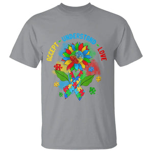 Autism Awareness T Shirt Accept Understand Love Rainbow Puzzle Sunflower TS09 Sport Gray Printyourwear