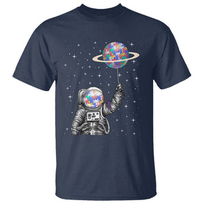 Autism Awareness T Shirt Astronaut Puzzle Balloon Autistic Outer Space TS09 Navy Printyourwear