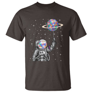 Autism Awareness T Shirt Astronaut Puzzle Balloon Autistic Outer Space TS09 Dark Chocolate Printyourwear