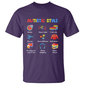 Autism Awareness T Shirt Autistic Style Routines Song On Repeat Stim Toys Sensory Differences TS09 Purple Printyourwear