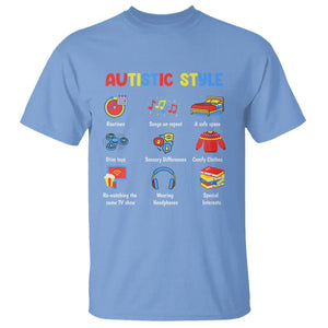 Autism Awareness T Shirt Autistic Style Routines Song On Repeat Stim Toys Sensory Differences TS09 Carolina Blue Printyourwear