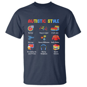 Autism Awareness T Shirt Autistic Style Routines Song On Repeat Stim Toys Sensory Differences TS09 Navy Printyourwear