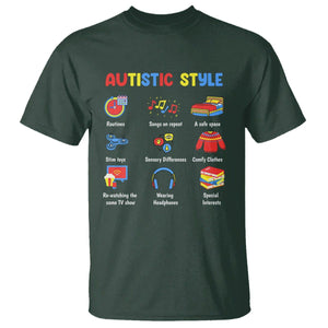 Autism Awareness T Shirt Autistic Style Routines Song On Repeat Stim Toys Sensory Differences TS09 Dark Forest Green Printyourwear