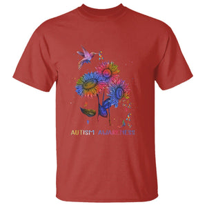 Autism Awareness T Shirt Colorful Sunflower With Bird Spectrum Ribbon TS01 Red Printyourwear