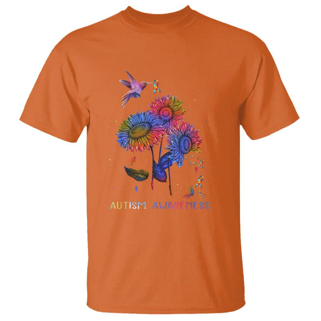 Autism Awareness T Shirt Colorful Sunflower With Bird Spectrum Ribbon TS01 Printyourwear