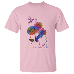 Autism Awareness T Shirt Colorful Sunflower With Bird Spectrum Ribbon TS01 Light Pink Printyourwear