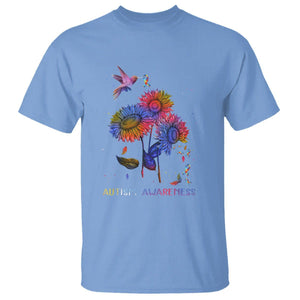 Autism Awareness T Shirt Colorful Sunflower With Bird Spectrum Ribbon TS01 Carolina Blue Printyourwear