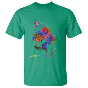 Autism Awareness T Shirt Colorful Sunflower With Bird Spectrum Ribbon TS01 Irish Green Printyourwear