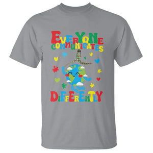 Autism Awareness T Shirt Everyone Communicates Different Puzzle Cute Earth TS09 Sport Gray Printyourwear