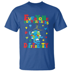 Autism Awareness T Shirt Everyone Communicates Different Puzzle Cute Earth TS09 Royal Blue Printyourwear