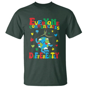 Autism Awareness T Shirt Everyone Communicates Different Puzzle Cute Earth TS09 Dark Forest Green Printyourwear