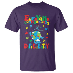 Autism Awareness T Shirt Everyone Communicates Different Puzzle Cute Earth TS09 Purple Printyourwear