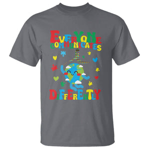 Autism Awareness T Shirt Everyone Communicates Different Puzzle Cute Earth TS09 Charcoal Printyourwear