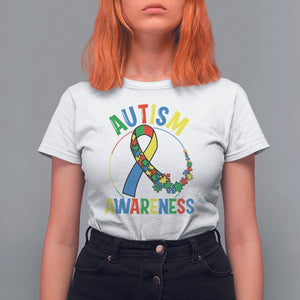 Autism Awareness T Shirt For Women Spectrum Ribbon TS01 White Printyourwear