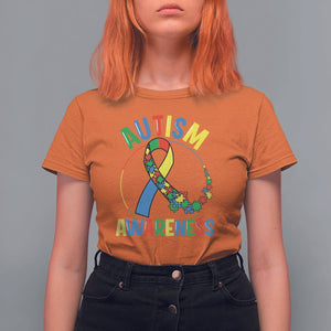 Autism Awareness T Shirt For Women Spectrum Ribbon TS01 Orange Printyourwear