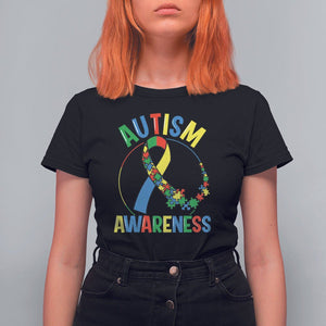 Autism Awareness T Shirt For Women Spectrum Ribbon TS01 Black Printyourwear