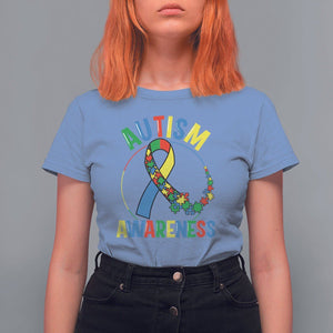 Autism Awareness T Shirt For Women Spectrum Ribbon TS01 Carolina Blue Printyourwear