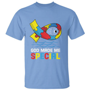 Autism Awareness T Shirt God Made Me Special Cute Fish Puzzle Ribbon TS09 Carolina Blue Printyourwear