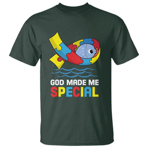 Autism Awareness T Shirt God Made Me Special Cute Fish Puzzle Ribbon TS09 Dark Forest Green Printyourwear