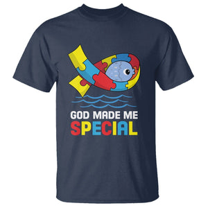 Autism Awareness T Shirt God Made Me Special Cute Fish Puzzle Ribbon TS09 Navy Printyourwear