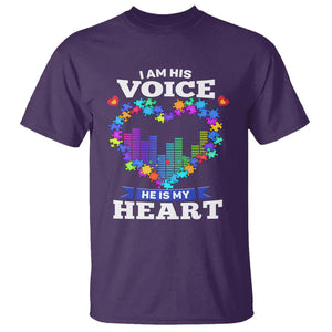 Autism Awareness T Shirt I Am His Voice He Is My Heart Mom Dad Parents Support TS09 Purple Printyourwear