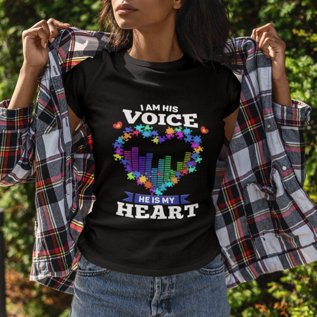 Autism Awareness T Shirt I Am His Voice He Is My Heart Mom Dad Parents Support TS09 Printyourwear