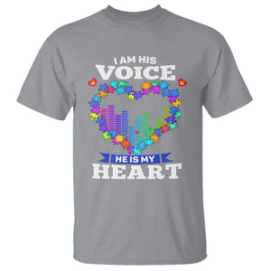 Autism Awareness T Shirt I Am His Voice He Is My Heart Mom Dad Parents Support TS09 Sport Gray Printyourwear