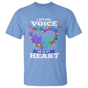 Autism Awareness T Shirt I Am His Voice He Is My Heart Mom Dad Parents Support TS09 Carolina Blue Printyourwear