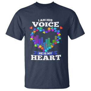 Autism Awareness T Shirt I Am His Voice He Is My Heart Mom Dad Parents Support TS09 Navy Printyourwear