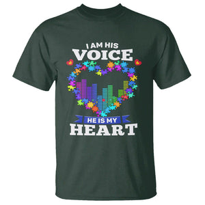 Autism Awareness T Shirt I Am His Voice He Is My Heart Mom Dad Parents Support TS09 Dark Forest Green Printyourwear