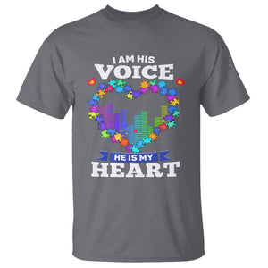 Autism Awareness T Shirt I Am His Voice He Is My Heart Mom Dad Parents Support TS09 Charcoal Printyourwear