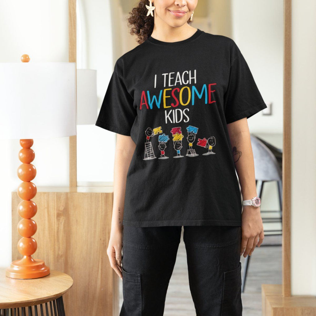 Autism Awareness T Shirt I Teach Awesome Kids Funny Puzzle Special Education Teacher TS09 Printyourwear