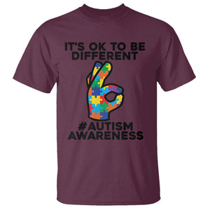 Autism Awareness T Shirt It's Ok To Be Different Acceptance Spectrum Puzzle Piece TS02 Maroon Printyourwear