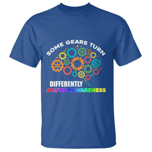 Autism Awareness T Shirt Some Gears Turn Differently Acceptance Neurodiversity Brain Gear TS02 Royal Blue Printyourwear