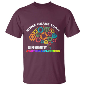 Autism Awareness T Shirt Some Gears Turn Differently Acceptance Neurodiversity Brain Gear TS02 Maroon Printyourwear