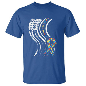 Autism Awareness T Shirt Spectrum Ribbon American Flag TS01 Royal Blue Printyourwear