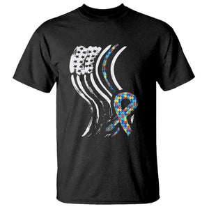 Autism Awareness T Shirt Spectrum Ribbon American Flag TS01 Black Printyourwear