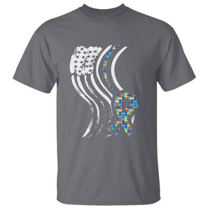 Autism Awareness T Shirt Spectrum Ribbon American Flag TS01 Charcoal Printyourwear