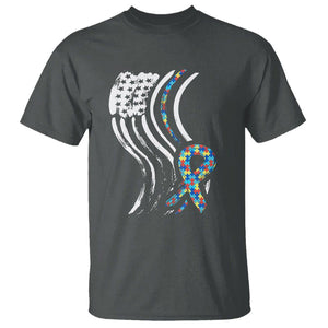 Autism Awareness T Shirt Spectrum Ribbon American Flag TS01 Dark Heather Printyourwear