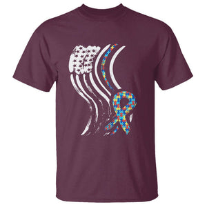 Autism Awareness T Shirt Spectrum Ribbon American Flag TS01 Maroon Printyourwear