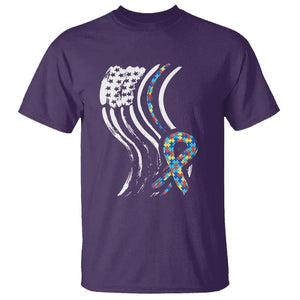 Autism Awareness T Shirt Spectrum Ribbon American Flag TS01 Purple Printyourwear