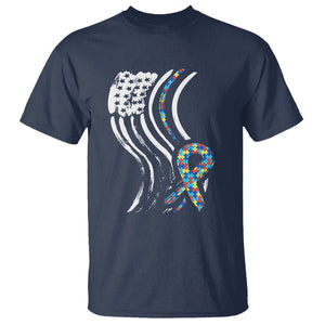 Autism Awareness T Shirt Spectrum Ribbon American Flag TS01 Navy Printyourwear